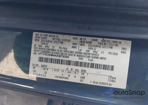 2019 Ford Transit-250 from USA, damaged, VIN 1FTYR3XM4KKB78505